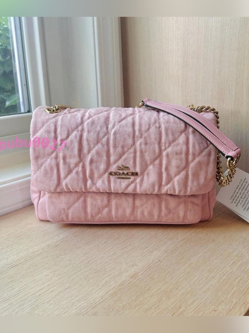 NWT💕Coach Elodie Crossbody Bag In Loved Denim With Quilting Light Pink CER78